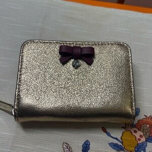 Kate Spade Wrapping Party Small Zip Wallet Card Holder Coins Rose Gold Glitter